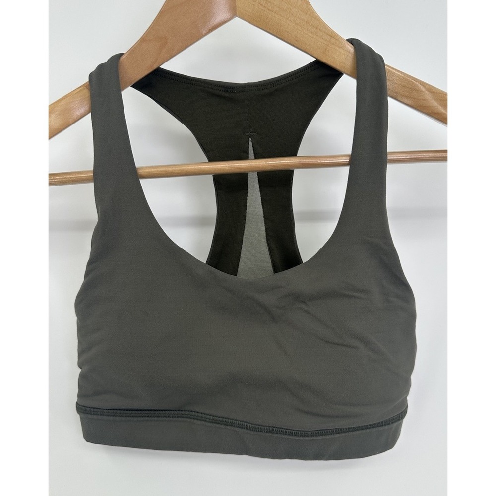 Lululemon Invigorate Bra Size 4 Army Green Mesh Racerback Sports Bra Padded - Picture 1 of 7